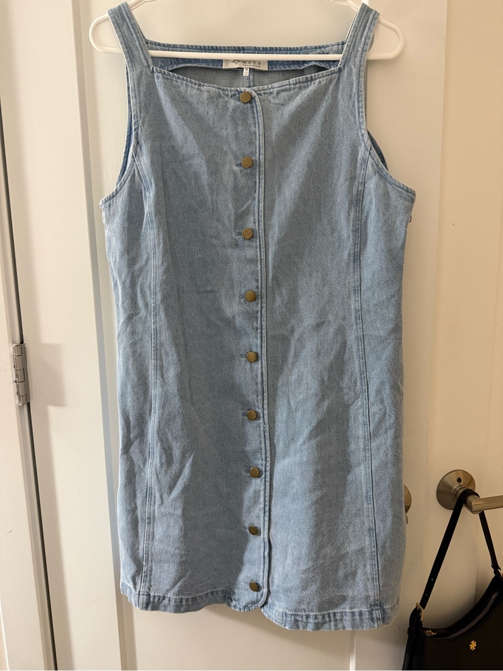 Denim Button-Front Sleeveless Dress - Light Blue